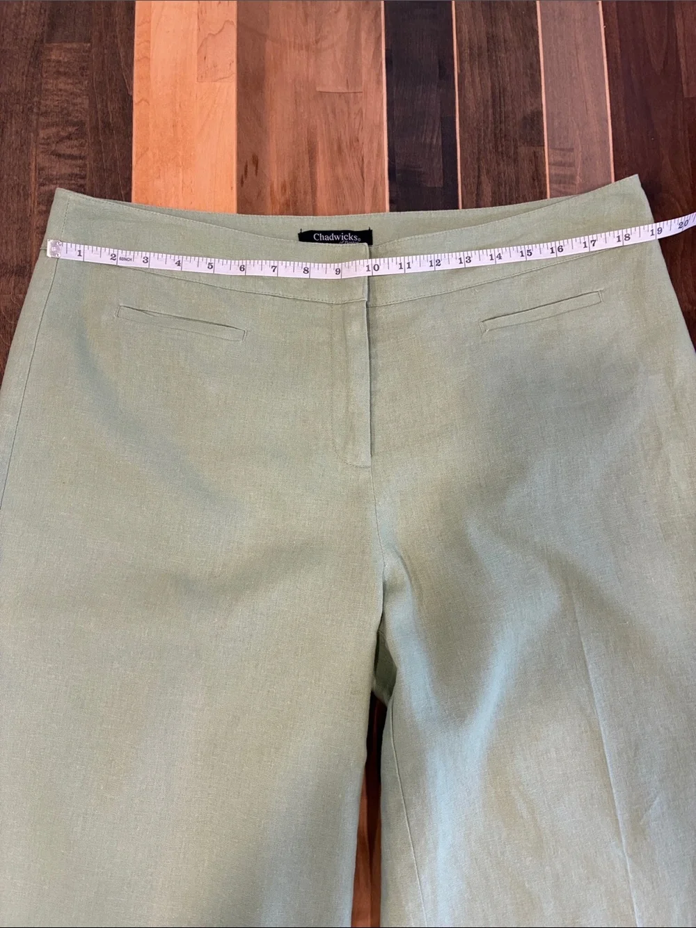 Linen Sage Green Wide-Leg Women’s Pants - Picture 3 of 8